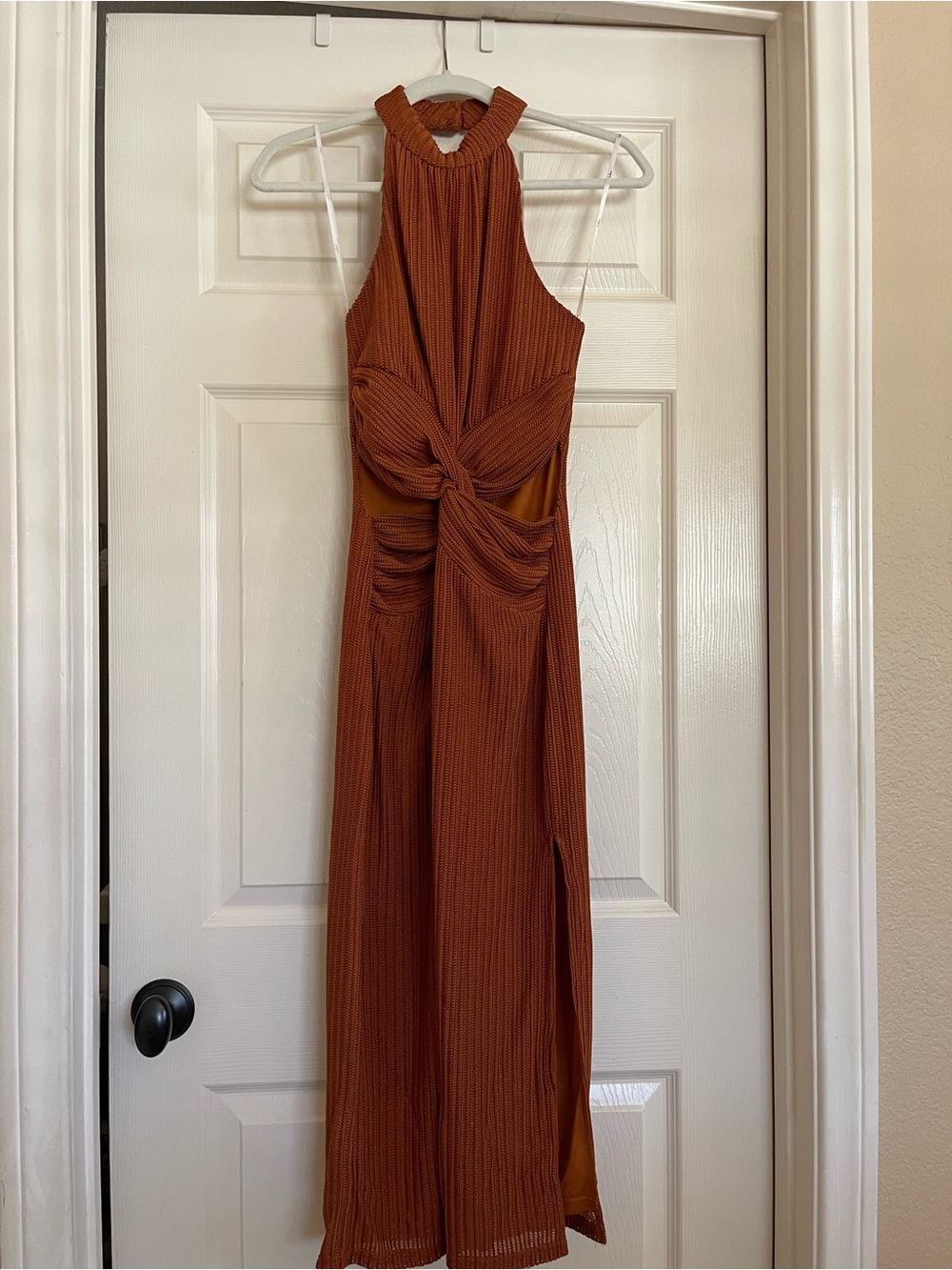 Lulu's Rust Halter Knot-Front Maxi Dress